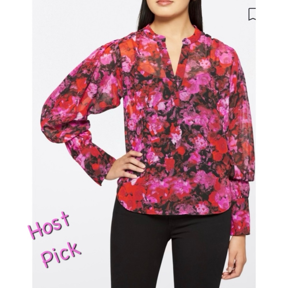 Steve Madden x BB Dakota Hudson Sheer Pink Floral Blouse